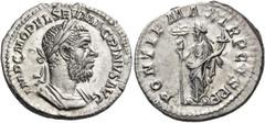 ROMAN COINS Macrinus, 217-218. Denarius (Silver, 19 mm, 3.25 g, 1 h), 2nd emission, Rome, March - June 218. IMP C M OPEL SEV MACRINVS AVG Laureate and cuirassed bust of Macrinus to right. Rev. PONTIF 