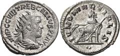 ROMAN COINS Trebonianus Gallus, 251-253. Antoninianus (Silver, 21 mm, 4.28 g, 7 h), Antioch, 252. IMP C C VIB TREB GALLVS P F AVG Radiate, draped and cuirassed bust of Trebonianus Gallus to right; bel