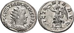 ROMAN COINS Trebonianus Gallus, 251-253. Antoninianus (Silver, 21 mm, 4.20 g, 10 h), Antioch, 252. IMP C C VIB TREB GALLVS P F AVG Radiate, draped and cuirassed bust of Trebonianus Gallus to right; be