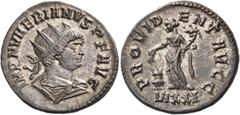 ROMAN COINS Numerian, 283-284. Antoninianus (Bronze, with traces of silvering, 22 mm, 4.75 g, 12 h), Ticinum, 6th officina, 283. IMP NVMERI ANVS P F AVG Radiate, draped and cuirassed bust of Numerian 