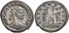 ROMAN COINS Carinus, 283-285. Antoninianus (Billon, 21 mm, 3.49 g, 11 h), Siscia, 2nd officina, mid-late August 284. IMP C M AVR CARINVS P F AVG Radiate and cuirassed bust of Carinus to right. Rev. VO