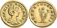 ROMAN COINS Magnia Urbica, Augusta, 283-285. Aureus (Gold, 20.5 mm, 4.67 g, 6 h), struck under Carinus, Rome. MAGNIA V-RBICA AVG Diademed and draped bust of Magnia Urbica to right, with her hair in a 