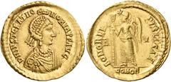 ROMAN COINS Justa Grata Honoria, Augusta, circa 426-450. Solidus (Gold, 21.5 mm, 4.34 g, 11 h), Ravenna, c. 439. D N IVST GRAT HO-NORIA P F AVG Diademed and draped bust of Honoria to right, wearing pe