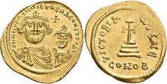 BYZANTINE COINS Heraclius, with Heraclius Constantine, 610-641. Solidus (Gold, 22 mm, 4.46 g, 5 h), Constantinople, 5th officina = E, 616-625. dd NN hERACLIUS ET hERA CONST PP AVC Crowned, with cross 
