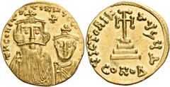 BYZANTINE COINS Constans II, with Constantine IV, 641-668. Solidus (Gold, 21 mm, 4.48 g, 7 h), Constantinople, 4th officina = Δ, 654-659. d N CONStANtINUS C CONStANS Crowned busts of Constans and Cons