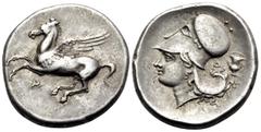 The Vineyard Collection part III CORINTHIA. Corinth. Circa 375-300 BC. Stater (Silver, 22 mm, 8.63 g, 3 h). Q Pegasus with straight wing flying to left. Rev. Head of Aphrodite to le, wearing Corinthia