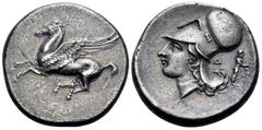 The Vineyard Collection part III CORINTHIA. Corinth. Circa 375-300 BC. Stater (Silver, 22 mm, 8.02 g, 6 h). Pegasus with straight wing flying to left. Rev. Head of Aphrodite to left, wearing Corinthia