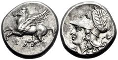 The Vineyard Collection part III CORINTHIA. Corinth. Circa 375-300 BC. Stater (Silver, 20 mm, 8.61 g, 12 h). Q below Pegasus with straight wing flying to left. Rev. Head of Aphrodite to left, wearing 