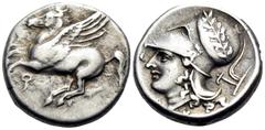 The Vineyard Collection part III CORINTHIA. Corinth. Circa 375-300 BC. Stater (Silver, 20.5 mm, 8.47 g, 10 h). Ϙ below Pegasus with straight wing flying to left. Rev. Α-Ρ Head of Aphrodite to left, we