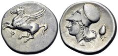 The Vineyard Collection part III CORINTHIA. Corinth. Circa 345-307 BC. Stater (Silver, 22 mm, 8.40 g, 6 h). Ϙ below Pegasus with straight wing flying to left. Rev. Head of Aphrodite to left, wearing C