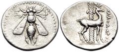 Greek IONIA. Ephesos. Circa 190-170 BC. Drachm (Silver, 20 mm, 4.19 g, 12 h), struck under the magistrate Apollodoros. E - Φ Bee with straight wings. Rev. [ΑΠ]ΟΛΛΟΔΟΡΟΣ Stag standing to right before p