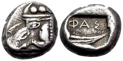 Greek LYCIA. Phaselis. Circa 500-440 BC. Third-stater (Silver, 13 mm, 3.68 g, 3 h). Prow of galley left. Rev. ΦΑΣ Stern of galley right within incuse square. Heipp-Tamer 69 (V44/R59). SNG von Aulock 4