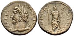 Roman Provincial PISIDIA. Antiochia. Commodus, 177-192. (Bronze, 21 mm, 5.51 g, 6 h). L AELLO COMMODO Laureate head of Commodus to left. Rev. COLONEIAE ANTIOCH Mên standing facing, head turned to righ