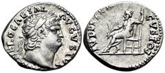 Roman Imperial Nero, 54-68. Denarius (Silver, 18.5 mm, 3.52 g, 6 h), Rome, 66-67. IMP NERO CAESAR AVGVSTVS Laureate head of Nero to right, with a light beard. Rev. IVPPITER CVSTOS Jupiter seated left,