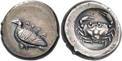 Greek SICILY. Akragas. Circa 488/85 - 480/78 BC. Didrachm (Silver, 19 mm, 8.87 g, 7 h). ΑΚRΑ Eagle standing left with closed wings. Rev. Crab within a circular incuse. Boehringer, Comiso 32 (this coin
