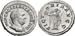 Roman Imperial & Provincial Balbinus, 238. Denarius (Silver, 20 mm, 3.11 g, 7 h), Rome. IMP C D CAEL BALBINVS AVG Laureate head of Balbinus to right. Rev. VICTORIA AVGG Victory standing left, holding 