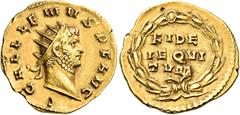 Roman Imperial & Provincial Gallienus, 253-268. Aureus (Gold, 21 mm, 4.31 g, 6 h), Rome, 262. GALLIENVS AVG Laureate head of Gallienus to right. Rev. FIDE/I EQI/TVM in three lines within wreath. Calic