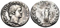 Roman Imperial Otho, 69. Denarius (Silver, 18 mm, 3.02 g, 6 h), Rome, 15 January - 9 March 69. IMP M OTHO CAESAR AVG TR P Bare head of Otho to right. Rev. PAX ORB-IS TERRARVM Pax standing to left, hol
