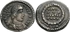 Roman Imperial Constantius II, 337-361. Siliqua (Silver, 17 mm, 2.01 g, 6 h), Lugdunum, 360-361. D N CONSTAN-TIVS P F AVG Pearl-diademed, draped and cuirassed bust of Constantius II to right. Rev. VOT
