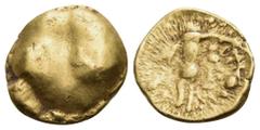 Celtic CELTIC, Central Europe. Boii. 2nd-1st centuries BC. 1/8 Stater (Gold, 9 mm, 0.99 g). Plain bulge, which is devolved from a head of Athena to right, wearing a rested Corinthian helmet. Rev. Deba