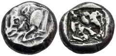 Greek DYNASTS OF LYCIA. Uncertain dynast, Circa 520-470/60 BC. Stater (Silver, 18 mm, 9.36 g), uncertain mint, c. 500 BC. Forepart of wild boar to left, dotted ornaments around shoulder and on the tru