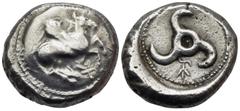 Greek DYNASTS OF LYCIA. Khinakha, Circa 460-440 BC. Stater (Silver, 20 mm, 9.84 g, 6 h), Uncertain mint in eastern Lycia (possibly Limyra). Pegasos flying right on round shield; below, monogram of TY.