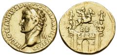 Roman Imperial Nero Claudius Drusus, Died 9 BC. Aureus (Gold, 19.5 mm, 7.73 g, 1 h), minted under his son, the emperor Claudius, Rome, 41-45. NERO CLAVDIVS DRVSVS GERMANICVS IMP Laureate head of Nero 