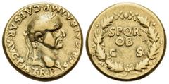 Roman Imperial Galba, 68-69. Aureus (Gold, 17.5 mm, 6.48 g, 6 h), Tarraco. IMP SER GALBA IMP CAESAR AVG P M TR P Bare head of Galba to right, globe at point of bust. Rev. S P Q R / OB / C S in three l