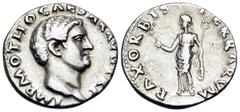 Roman Imperial Otho, 69. Denarius (Silver, 18 mm, 3.39 g, 5 h), Rome, circa 15 January - 9 March 69. IMP M OTHO CAESAR AVG TR P Bare head of Otho to right. Rev. PAX ORBIS TERRARVM Pax standing to left