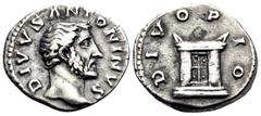 Roman Imperial Divus Antoninus Pius, died 161. Denarius (Silver, 17.5 mm, 3.46 g, 6 h), struck under Marcus Aurelius and Lucius Verus, Rome, 161. DIVVS ANTONINVS Bare head of the deified Antoninus Piu