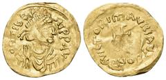 Byzantine Maurice Tiberius, 582-602. Half Tremissis (Gold, 16 mm, 0.74 g, 6 h), Constantinople, 583/4-602. D N TIbERI P P AVC Diademed, draped and cuirassed bust of Tiberius to right. Rev. VICTORI mAV