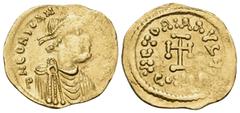 Byzantine Constans II, 641-668. Tremissis (Gold, 17 mm, 1.42 g, 6 h), Constantinople. d N CONSTANTINЧS T P P AV Diademed, draped and cuirassed bust of Constans to right. Rev. VICTORIA AVςЧI / CONOB Cr