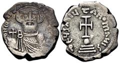 Byzantine Constans II, 641-668. Hexagram (Silver, 22 mm, 5.45 g, 6 h), Constantinople, 648-651/2. d N CONSTAN-TINЧS P P AV Crowned facing bust of Constans II, bearded, wearing chlamys and holding glob