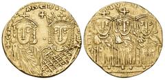 Byzantine Constantine VI & Irene, 780-797. Solidus (Gold, 19 mm, 4.47 g, 7 h), Constantinople, 787-790. + COnSTAnTInOS CA SIΔ' Crowned facing busts of Constantine VI, beardless and smaller, on the lef