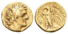 Greek PTOLEMAIC KINGS OF EGYPT. Ptolemy I Soter, 305-282 BC. Triobol (Gold, 10.5 mm, 1.78 g, 12 h), Alexandreia, c. 298/7-294. Bust of Ptolemy I to right, wearing diadem and aegis around his neck. Rev