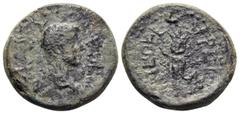 Roman Provincial LYDIA. Philadelphia. Tiberius, 14-37. (Bronze, 15.2 mm, 3.31 g, 12 h). ΤΙΒΕΡΙΟΝ CΕΒΑCΤΟΝ Bare head of Tiberius to right. Rev. NEOKECΣAPEIΣ Winged thunderbolt. Clark 2 (01/r2 t this co