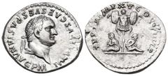 Roman Imperial Titus, 79-81. Denarius (Silver, 20 mm, 2.96 g, 5 h), Rome, 80. IMP TITVS CAES VESPASIAN AVG P M Laureate head of Titus to right. Rev. TR P IX IMP XV COS VIII P P Trophy at base of which