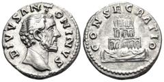 Roman Imperial Divus Antoninus Pius, died 161. Denarius (Silver, 17.5 mm, 3.30 g, 6 h), consecration issue struck under Marcus Aurelius and Lucius Verus, Rome, 161. DIVVS ANTONINVS Bare head of Antoni
