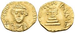 Byzantine Constans II, 641-668. Solidus (Gold, 19 mm, 4.45 g, 7 h), pseudo imperial coinage, a very early Arab-Byzantine imitation (?). N COHSTAN-TINV Crowned, draped and short-bearded bust of Constan