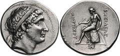 GREEK COINS SELEUKID KINGS Antiochos I Soter, 281-261 BC. Tetradrachm (Silver, 30 mm, 16.80 g, 12 h), Smyrna. Diademed head of Antiochos I to right. Rev. ΒΑΣΙΛΕΩΣ ΑΝΤΙΟΧΟΥ Apollo seated left on omphal