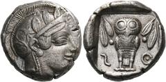 GREEK COINS PHILISTIA (PALESTINE) Gaza. 5th-4th centuries BC. Tetradrachm (Silver, 24 mm, 17.49 g, 11 h). Head of Athena to right, wearing a crested Attic helmet, with a palmette and scroll on the bow