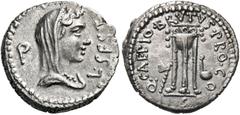 ROMAN COINS Q. Servilius Caepio Brutus (Marcus Junius Brutus), 42 BC. Denarius (Silver, 17.5 mm, 3.64 g, 11 h), with L. Sestius, proquaestor, mint travelling with Brutus in Asia and Greece. L · SESTI 