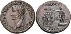 ROMAN COINS Gaius (Caligula), 37-41. Sestertius (Orichalcum, 37 mm, 26.73 g, 5 h), Rome, 40-41. C CAESAR DIVI AVG PRON AVG P M TR P IIII P P Laureate head of Caligula to left. Rev. ADLOCVT / COH Bareh
