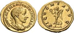 ROMAN COINS Gordian III, 238-244. Aureus (Gold, 21 mm, 5.05 g, 7 h), Rome, 239. IMP CAES M ANT GORDIANVS AVG Laureate, draped and cuirassed bust of Gordian III to right. Rev. VICTORIA AVG Victory adva