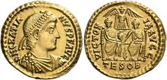 ROMAN COINS Gratian, 367-383. Solidus (Gold, 22 mm, 4.38 g, 11 h), Thessa­lonica, 378-383. D N GRATIA-NVS P F AVG Pearl-diademed, draped and cuirassed bust of Gratian to right. Rev. VICTOR-IA AVGG / T