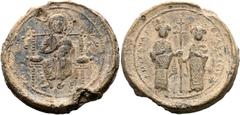 BYZANTINE COINS Eudocia & Michael VII, 1071. Seal or Bulla (Lead, 33 mm, 33.76 g, 11 h), made shortly after the great Byzantine defeat at the battle of Manzikert, Constantinople, 27 August-late 1071. 