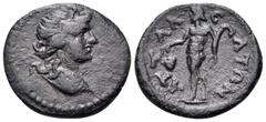 The Vineyard Colection Part IV, Roman Provincial LYDIA. Attalaea. Pseudo-autonomous issue, late 2nd-3rd centuries. Hemiassarion (Bronze, 17 mm, 2.36 g, 6 h). Head of youthful Dionysos to right, wearin