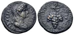 The Vineyard Colection Part IV, Roman Provincial LYDIA. Philadelphia. Domitia, Augusta, 82-96. 1/3 Assarion (Bronze, 15 mm, 2.44 g, 6 h), struck under the magistrate Lagetas. ΔΟΜΙΤΙΑ ΑΥΓΟΥCΤΑ Draped b