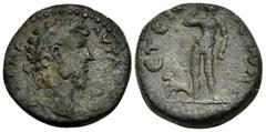 The Vineyard Colection Part IV, Roman Provincial PISIDIA. Etenna. Marcus Aurelius(?), 161-180. Hemiassarion (Bronze, 17 mm, 5.82 g, 12 h). [...]M A AYΓ Α[...] Laureate head of Marcus Aurelius to right