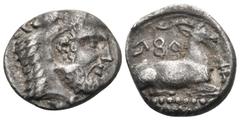 Greek CYPRUS. Salamis. Evagoras I, circa 411-374 BC. Sixth stater (Silver, 11 mm, 1.62 g, 11 h). [e u va ko ro] (?) (Cypriot script) Head of bearded Herakles to right, wearing lion's skin headdress. R